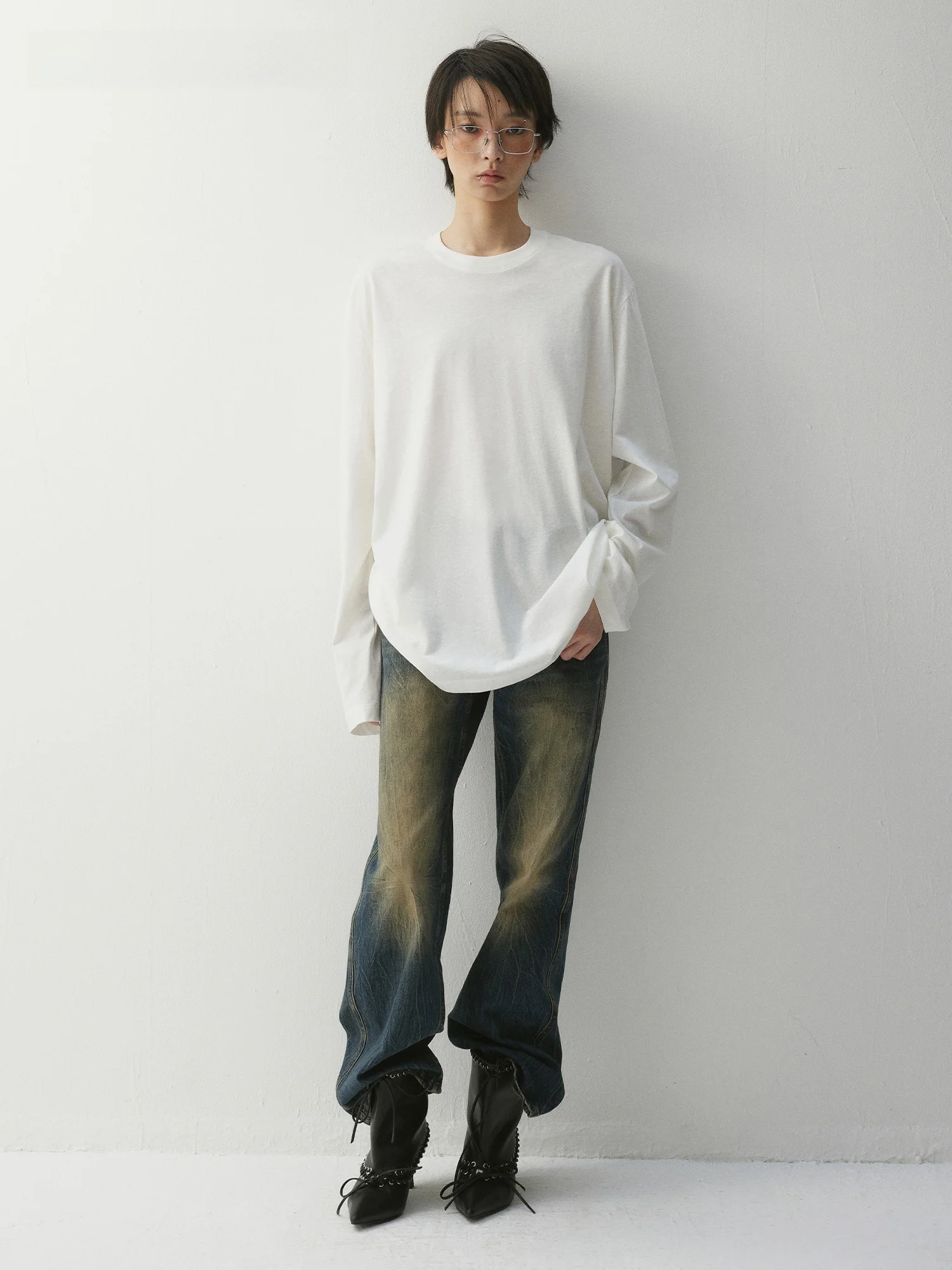 VERMO Comfortable Rare Cotton Fiber T-Shirt Loose Fit Base Layer Top for Autumn Winter Street Style Long Sleeve round Neck