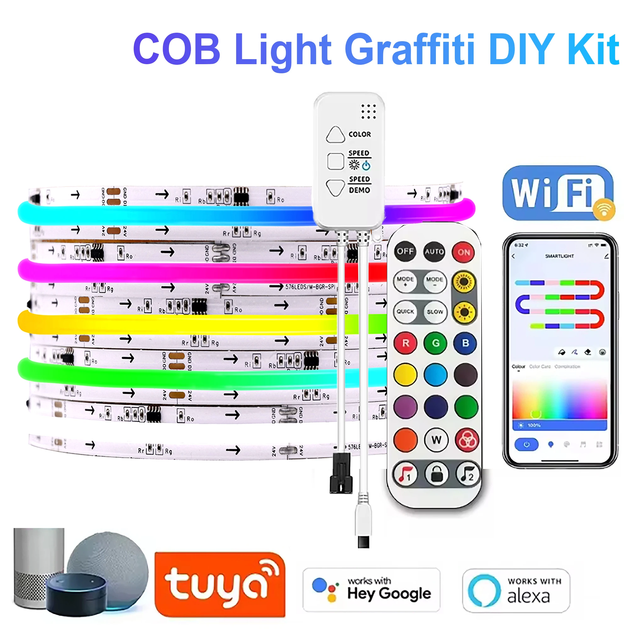 12v/24v COB LED RGB Color Light Strip Light Tuya Smart RGBIC APP Controlled WS2811 Compatible Google Assistant COB 576/720 LEDs