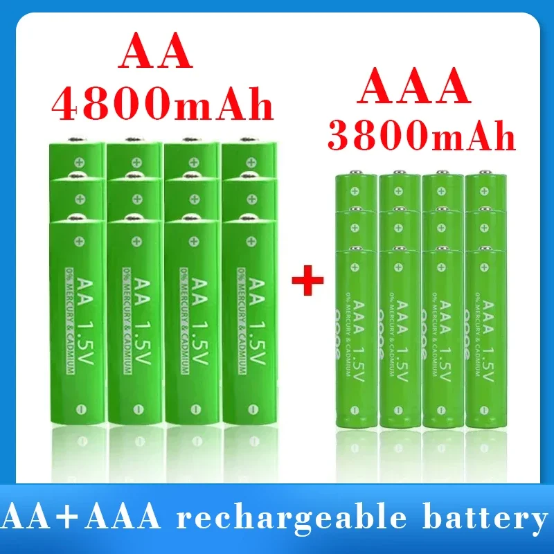 AA + AAA перезаряжаемая щелочная батарея AA 1,5 в 4800 мАч/1,5 в AAA 3800 мАч, фонарик, игрушки, часы, mp3-плеер, замена
