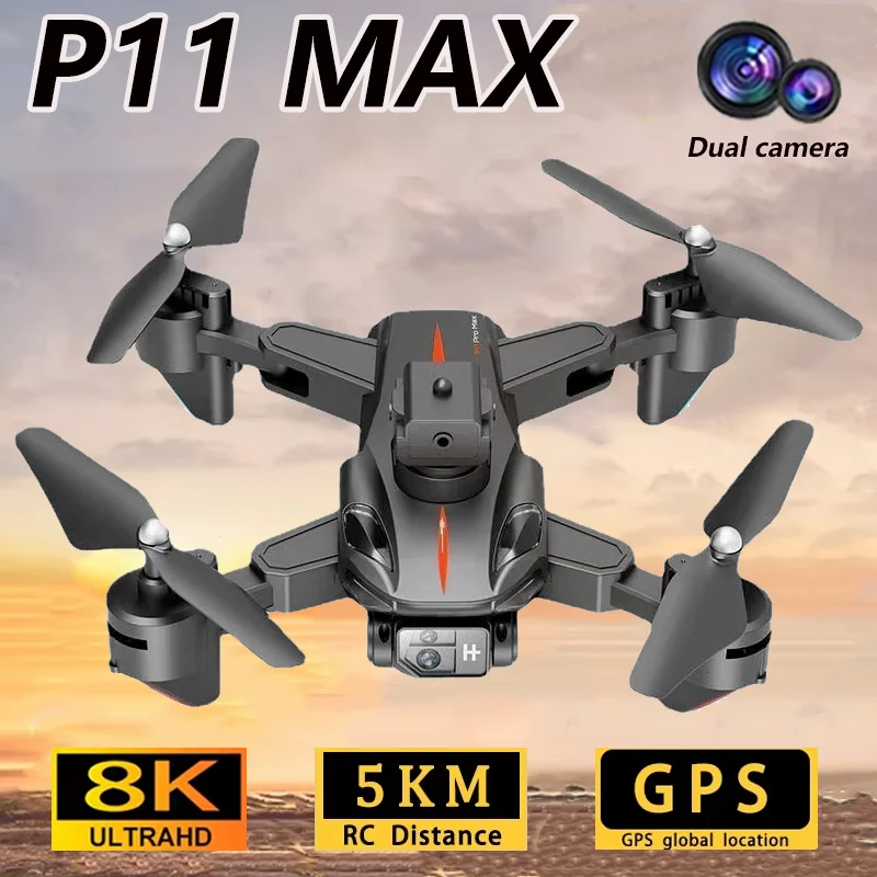 P11 Pro Max Drone 8K HD Dual Camera 5G Professinal GPS Four-way Intelligent Obstacle Avoidance Foldable RC Quadcopter Toys Gifts