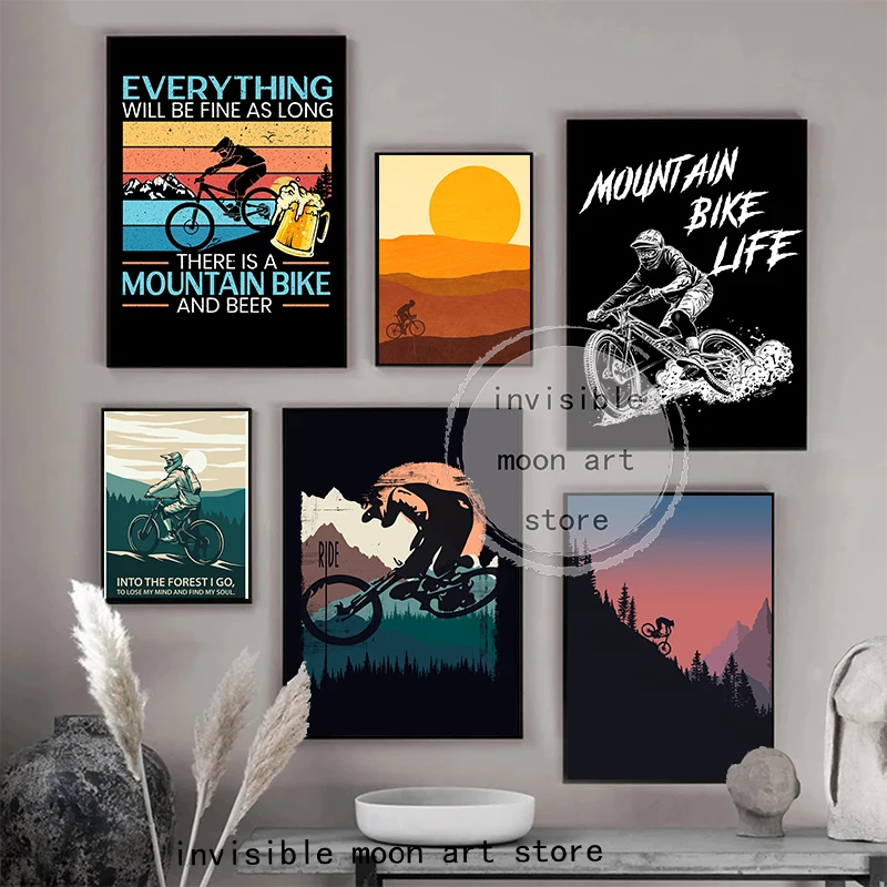 Retro Enduro Mountain Bike Cyclist/Downhill Bike/sun Art Posters Canvas Painting Wall Prints Picture for Room Home Decor Cuadros