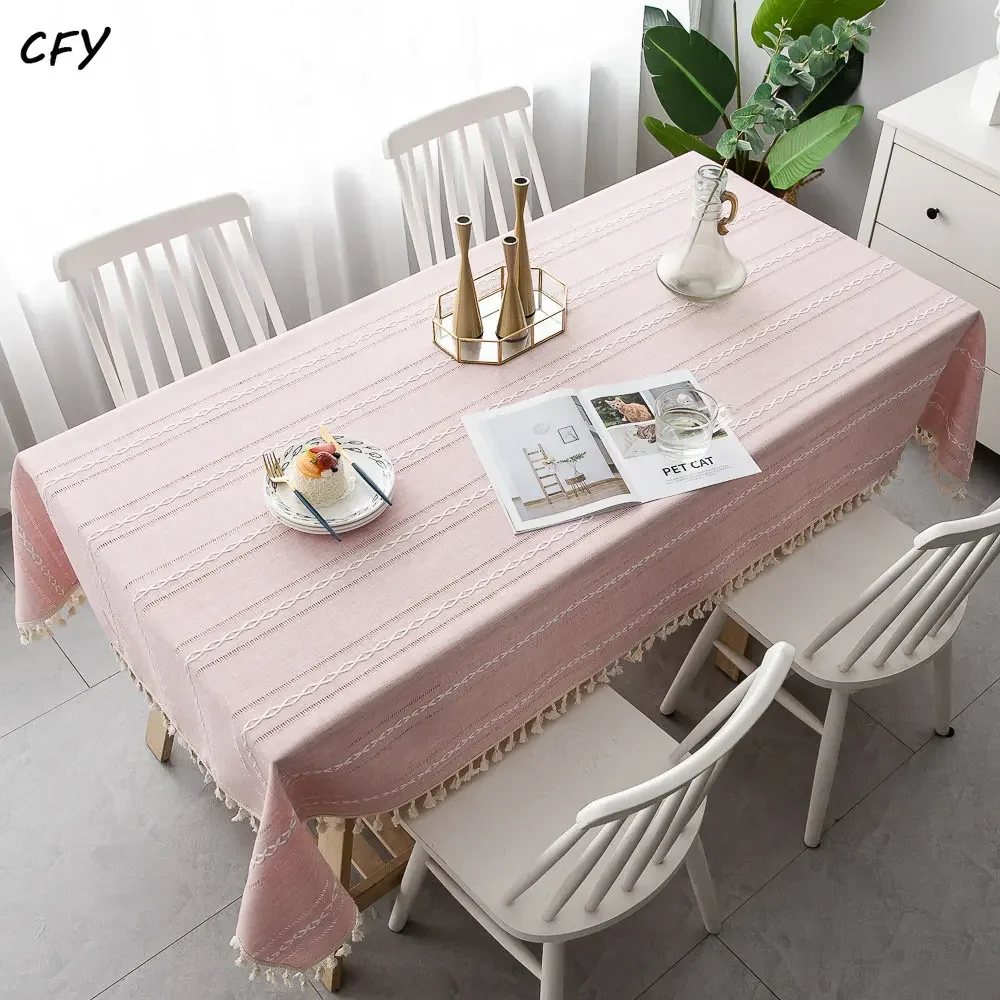 

Cotton Linen Tablecloth Rectangular Tables Cloth with Tassel Waterproof Coffee Desks Cover for Dining Table Wedding Decor