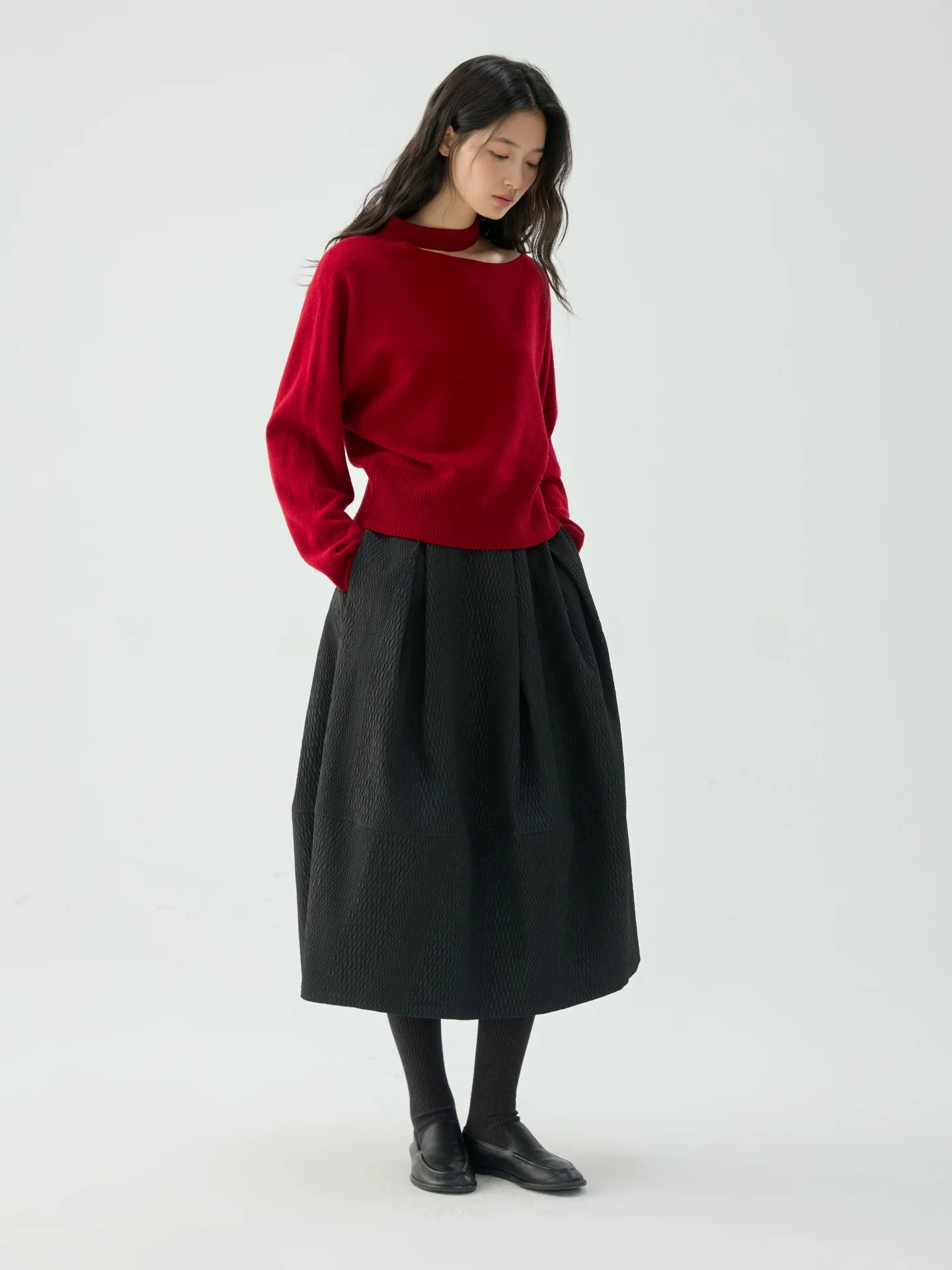 

YAO Sli Full Wool Knitted Sweater oulder Bared Ne Design Long Sve Soft Comfortable Casual Faion for Women