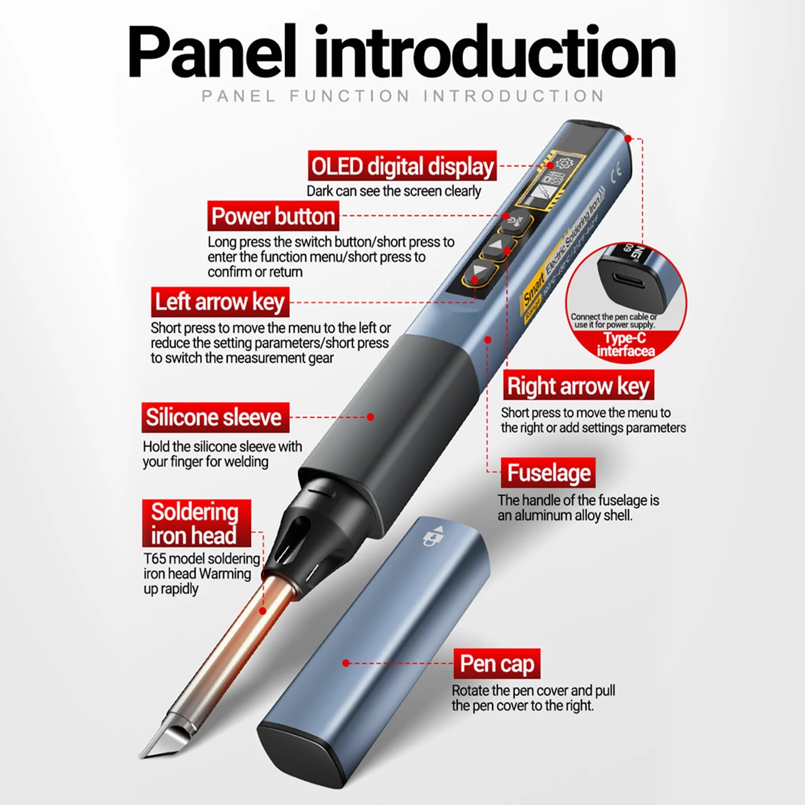 Kit saldatore portatile 2 in 1 con display OLED Riscaldamento rapido e temperatura regolabile, spegnimento automatico, include multimetro
