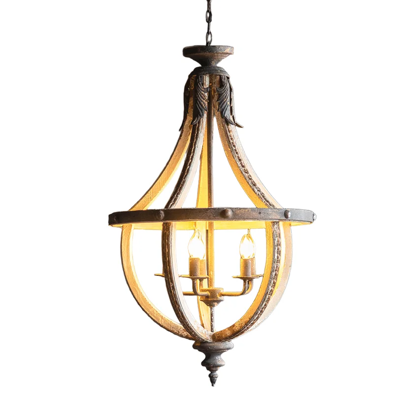

Retro chandelier wrought iron bedroom corridor solid wood lamp homestay photography shooting props
