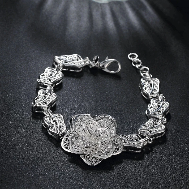 Factory direct fashion 925 Sterling Silver Bracelet for woman Beautiful big flower fine Luxury jewelry Wedding party gifts