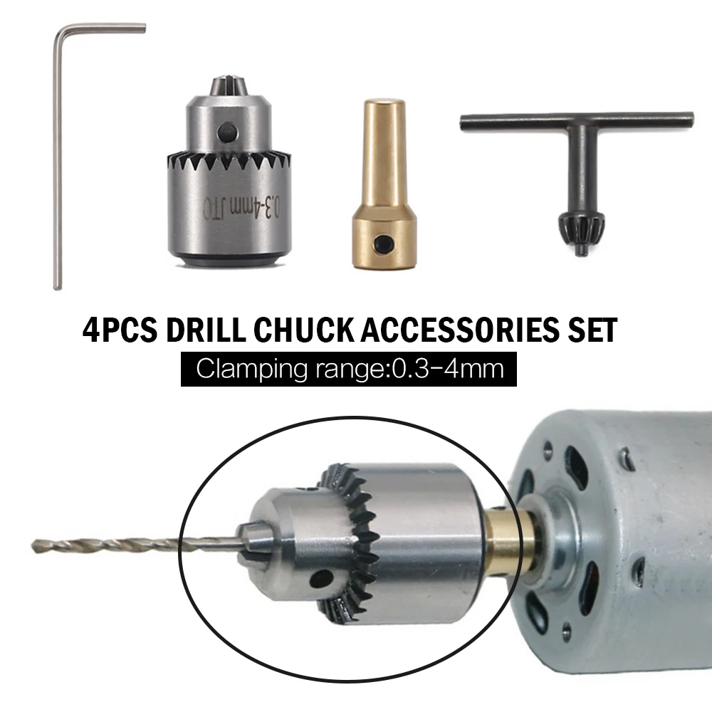 Micro Motor Drill Chuck Clamping Range 0.3-4mm Taper Mounted Mini Drill Chuck With Chuck Key 3.17mm Brass Electric Motor Shaft