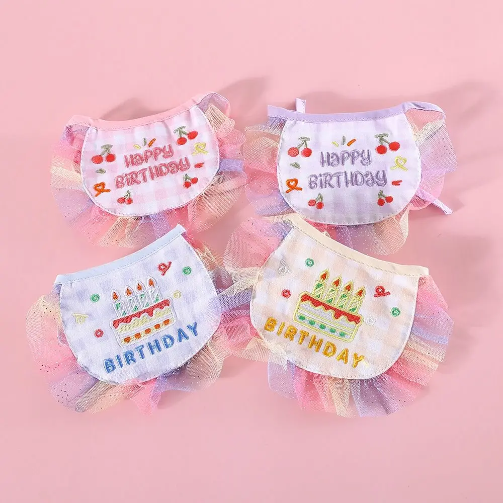 2024 Embroidery Birthday Scarf Hat Set Velvet Lattice Birthday Party Supplies Bow Party Decoration Pets