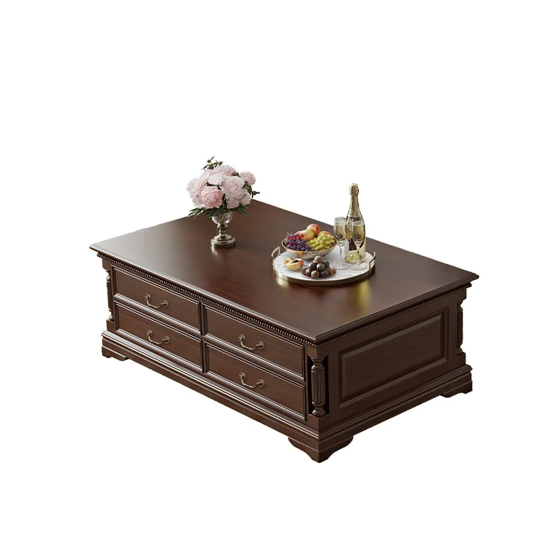 

American solid wood country retro light luxury living room cherry wood TV cabinet combination coffee table