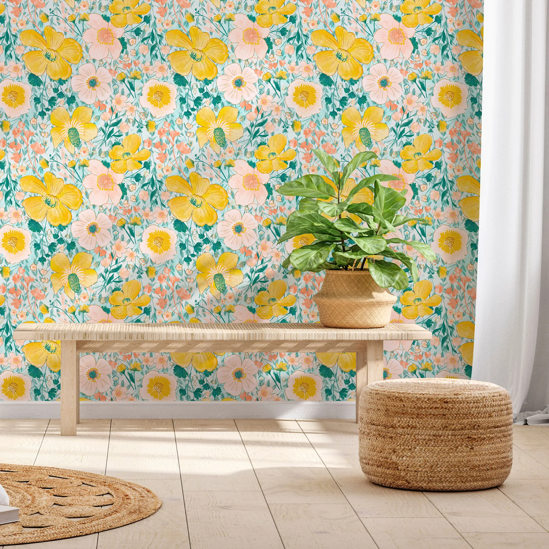 Spring Floral Peel and Stick Wallpaper Boho Flower Contact Paper Self Adhesive Removable Wallpapers for Bathroom Cabinet