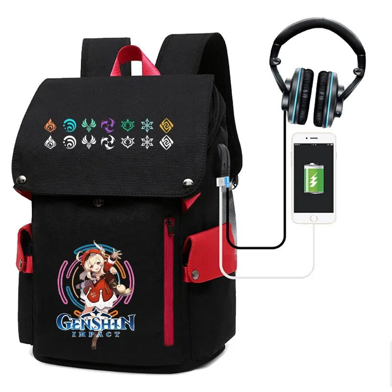 

2024 Hot Game Cute Anime Genshin Impact Printed USB Backpack Casual School Bags School Backpack for College Students