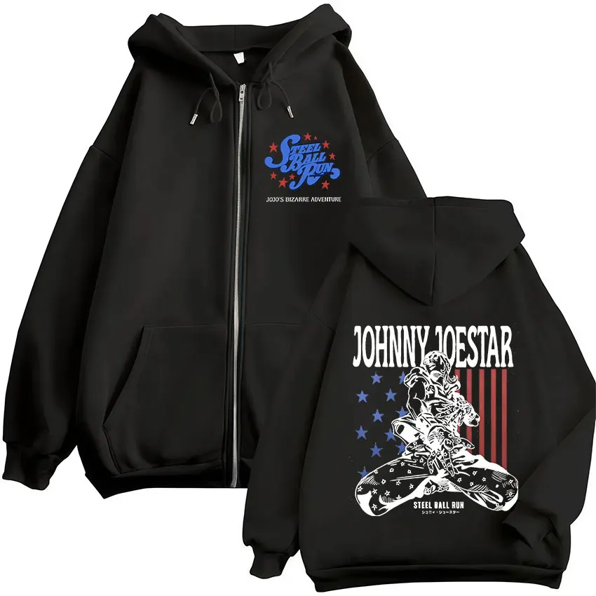 Anime JoJo Bizarre Adventure STEEL BALL RUN Johnny Joestar Reißverschluss-Hoodies Herren Damen Kleidung Zip-Up Sweatshirt Jacke Streetwear – Detail 5