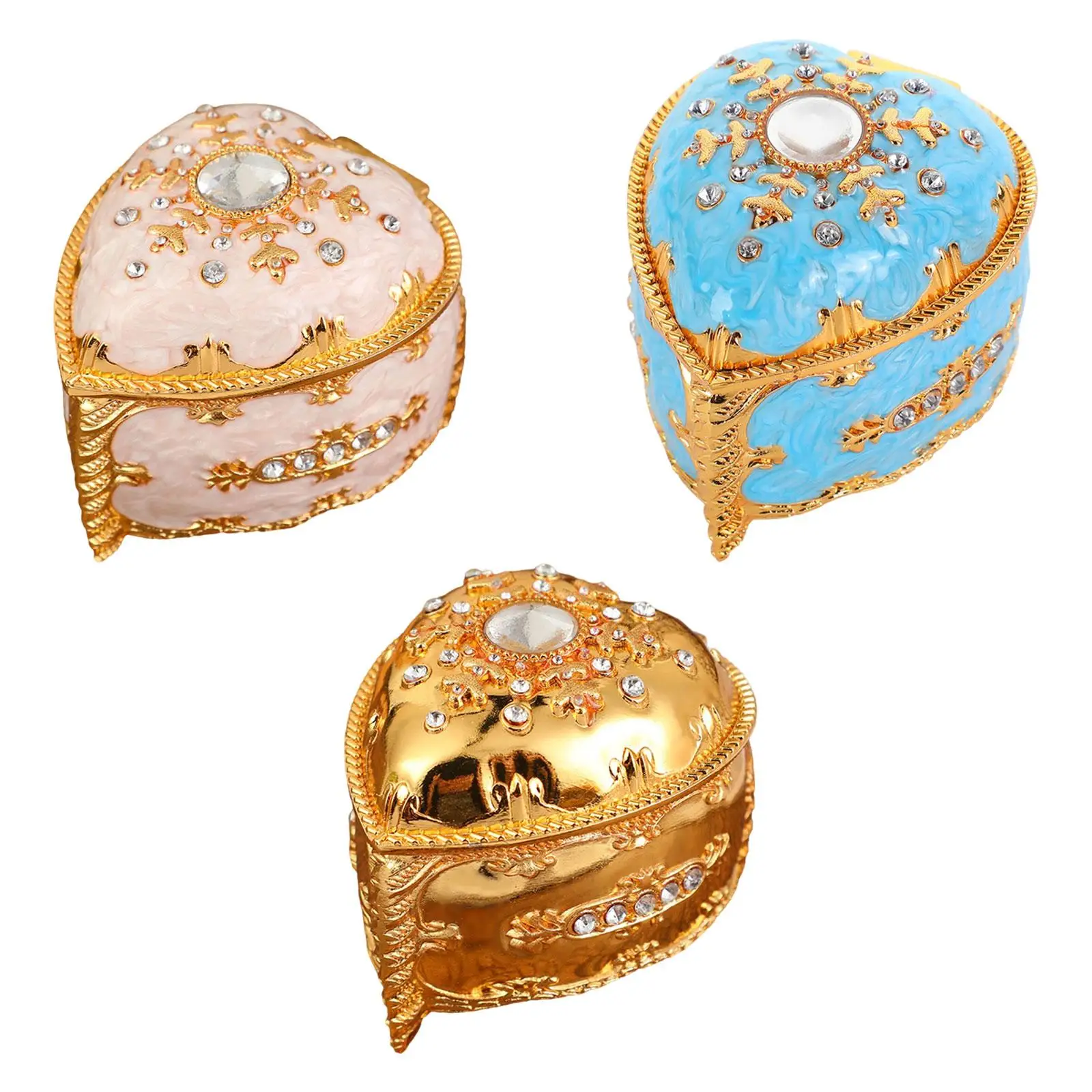 Metal Jewelry Box Small-size Lightweight Desktop Decoration Heart-shaped Treasure Keepsake Box for Pendant Necklace Women Girls