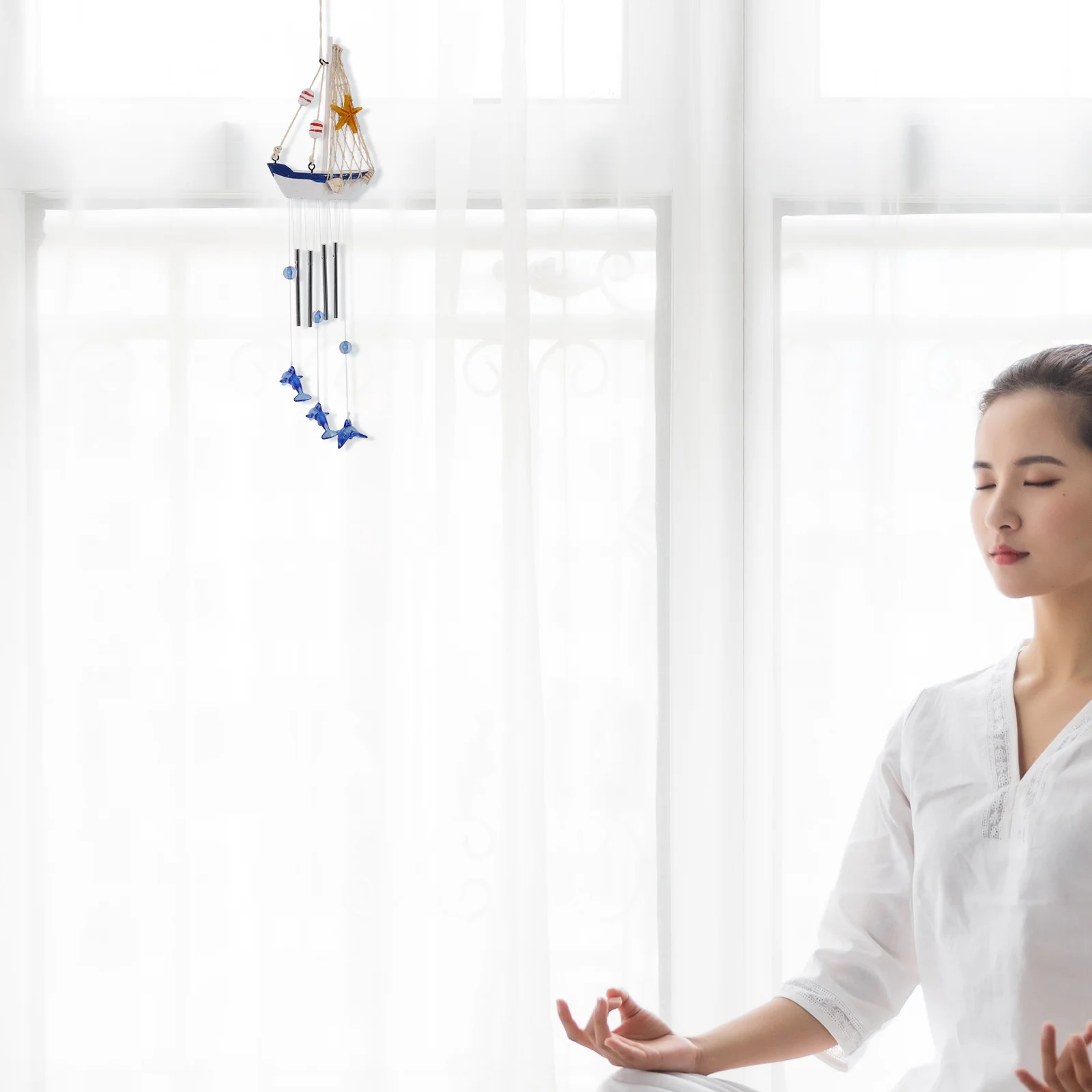 

Dolphin Wind Chime Pendant Wooden Resin Stainless Steel Lightweight Durable Outdoor Indoor Hanging Ornament