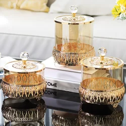 European Vintage Metal Relief Craft Candy Pot Snacks Storage Jar Living Room Decoration Gold Inlay Glass Jars with Lid