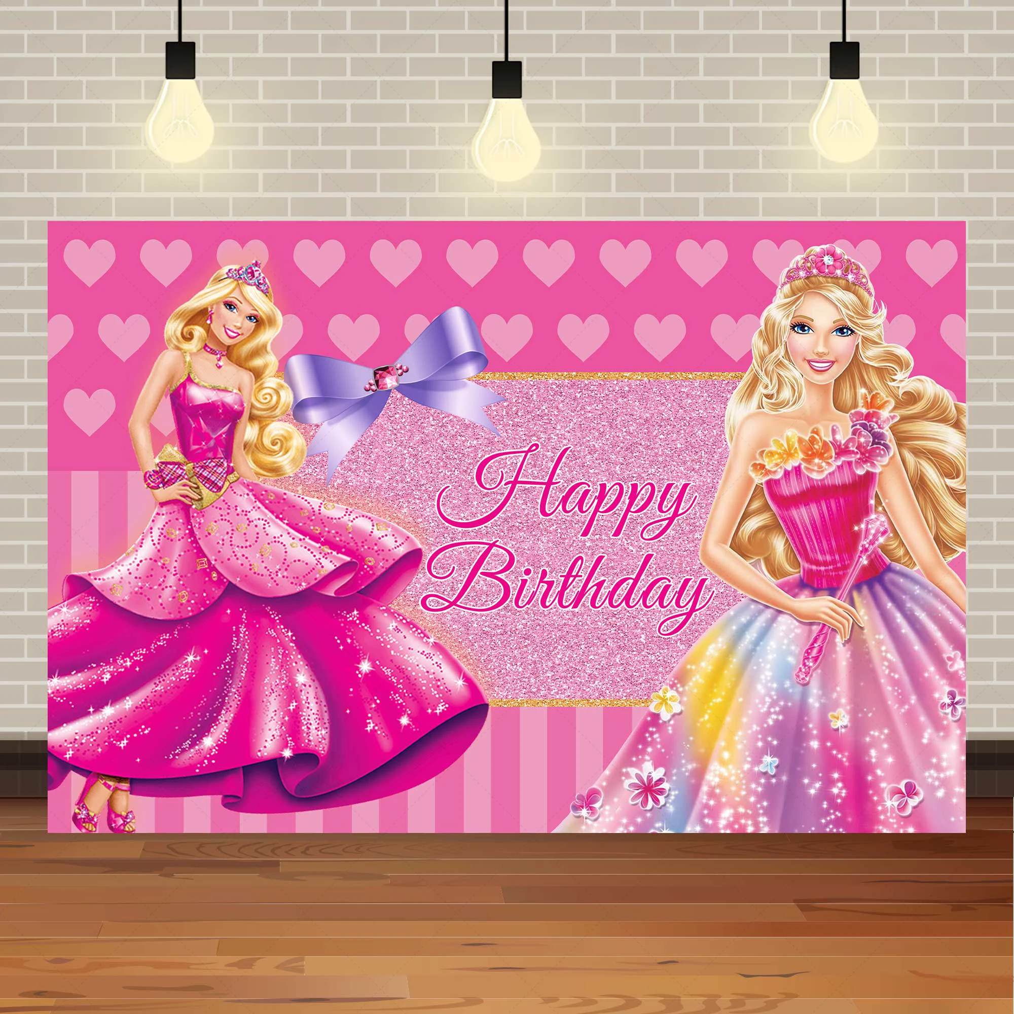 Barbie Theme Girl Princess Birthday Party Scene Pink Background Cloth Barbie Event Layout Decoration Princess Photo Poster