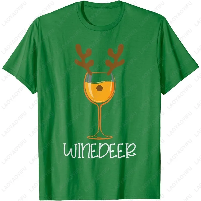 Wine Deer Funny Christmas Reindeer Nose Antlers Gift Unisex Tops Men Women High Quality Cotton Tees Cute Casual All Match Tshirt
