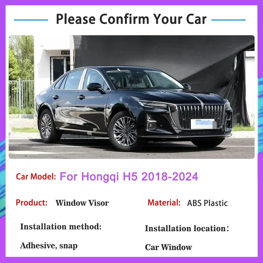 For Hongqi H5 2018 2019 2020 2021 2022 2023 2024 Sedan Rain Window Visor Smoke Vent Awning Deflector Guard Cover Car Protector