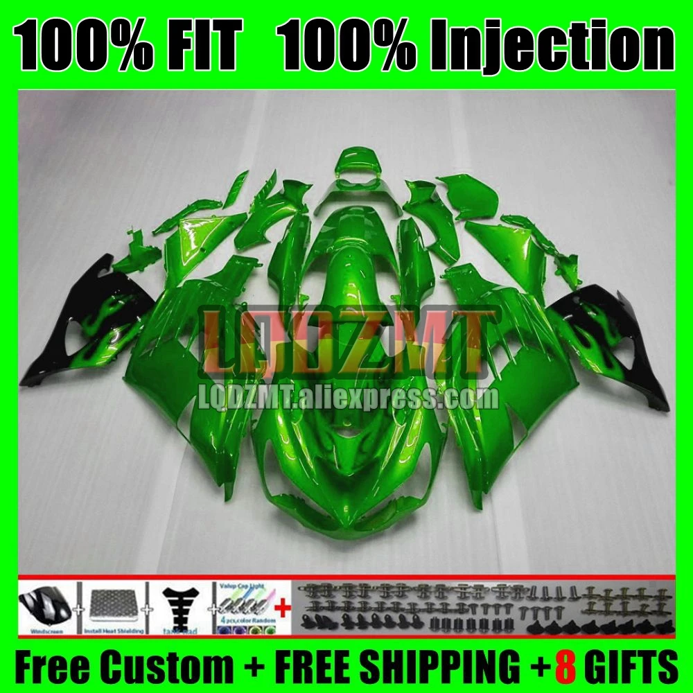 Bodys For KAWASAKI NINJA ZZR 1400 ZZR-1400 Gloss green 12 13 14 15 16 17 72No.29 ZZR1400 2012 2013 2014 2015 2016 2017 Fairing