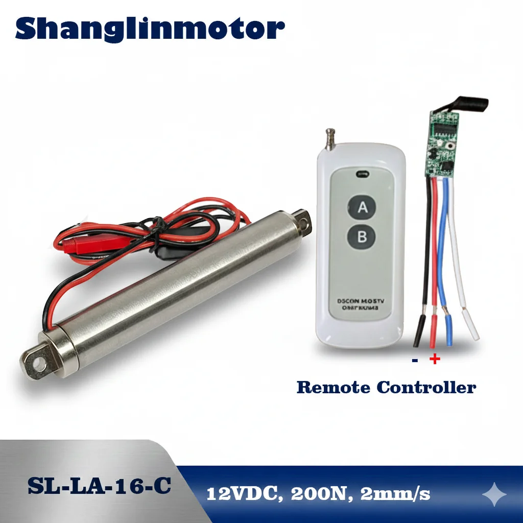 Heavy Duty Micro Linear Actuator 12V SL-LA-16-C 200N High Torque 2mm/s Slow Speed Slim 16mm Motor Wireless Remote Receiver Kit