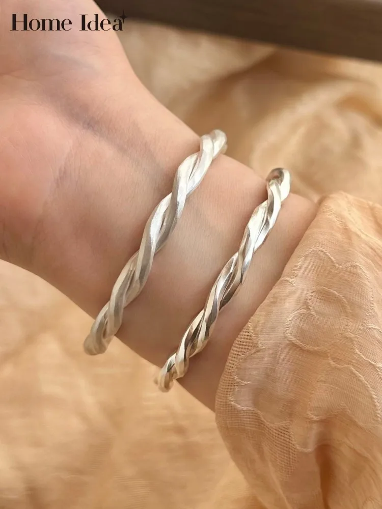 High Quality Women 999 Sterling Silver Bracelet Handmade Customized Open Adjustable Fine Silver Jewelry Vintage Cuff Bracelet