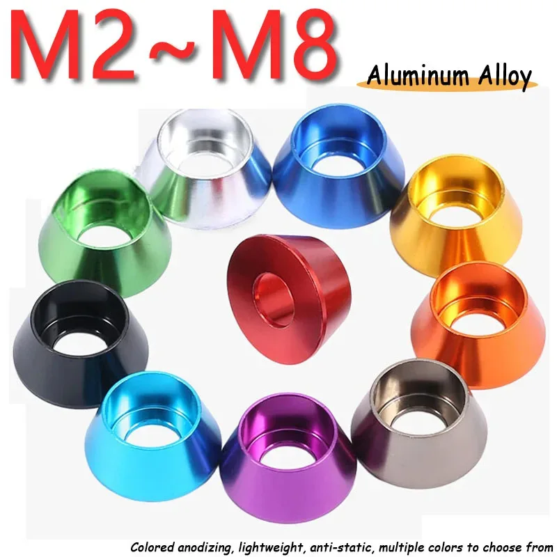 

2~20pcs Colorful Aluminum Alloy Cap Head Washer M2 M2.5 M3 M4M5M6M8 DIY for Socket Cap Screw Bolt Anodized Cone Cup Head Washers