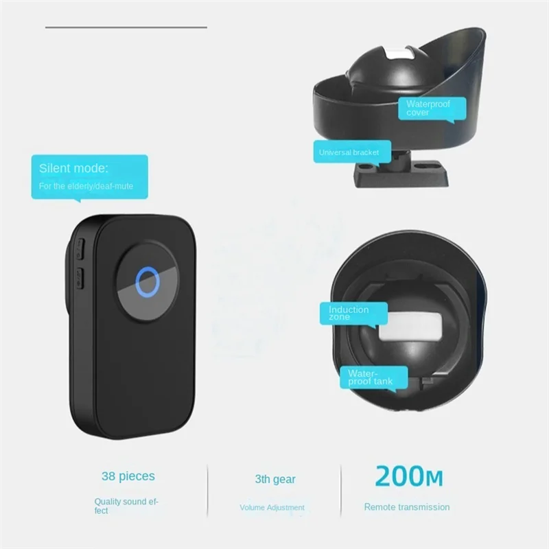 Y19A Wireless Waterproof Doorbell Two-To-One Human Body Infrared Induction Doorbell Store Reminder Welcome Device US-Plug Durabl