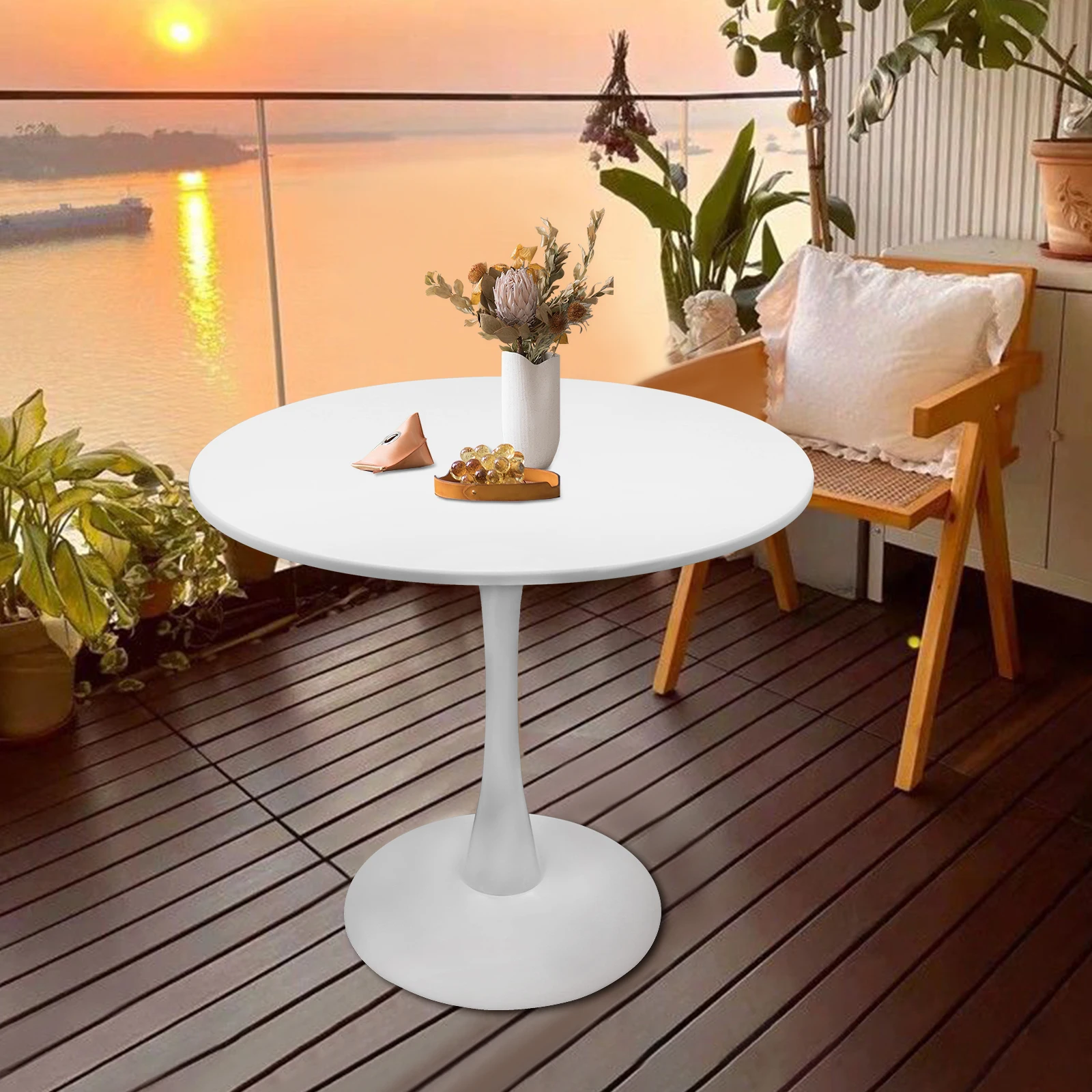 

Round Dining Table 165.35LBS Load 31.5*28.7IN Size 19.7IN Base Diameter Free Standing Smooth Edges Modern Style