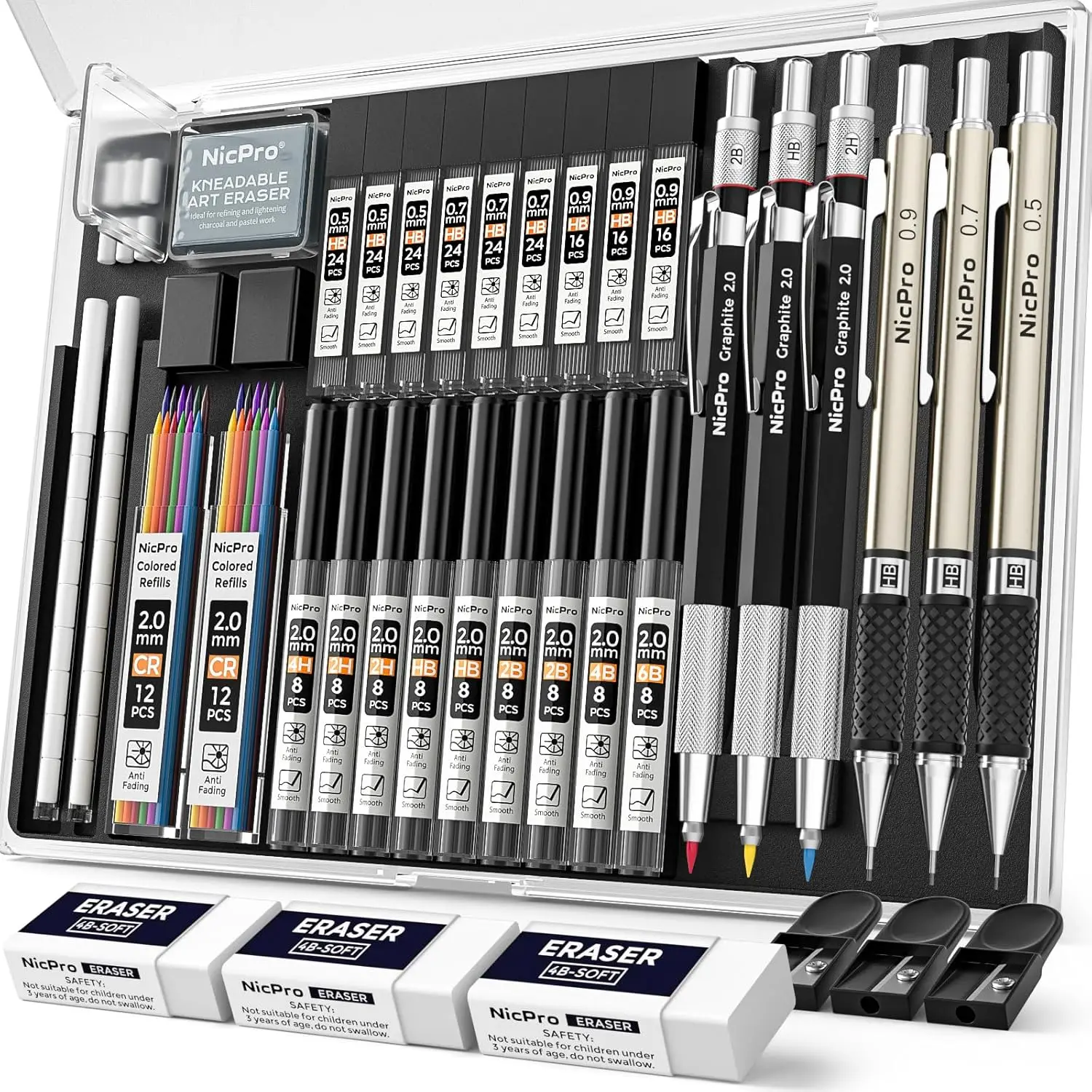 

35-Piece Professional Drawing Pencil Set with 6 Drafting Pencils, Multiple Lead Sizes, Erasers & Case for Artists and Students