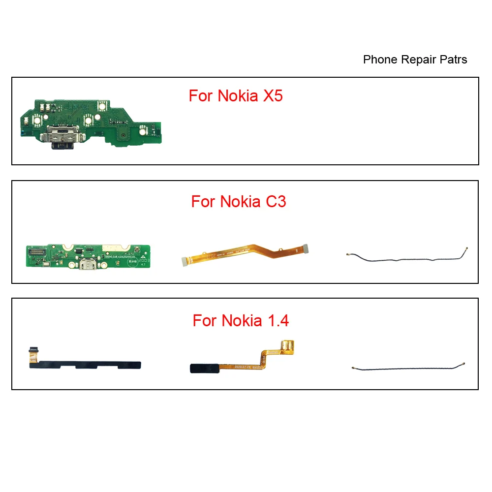 

Оригинальная зарядная док-станция USB, гибкий кабель основной платы, Кнопки громкости питания, подходит для Nokia X5, 1,4, C3, запасные части для телефона