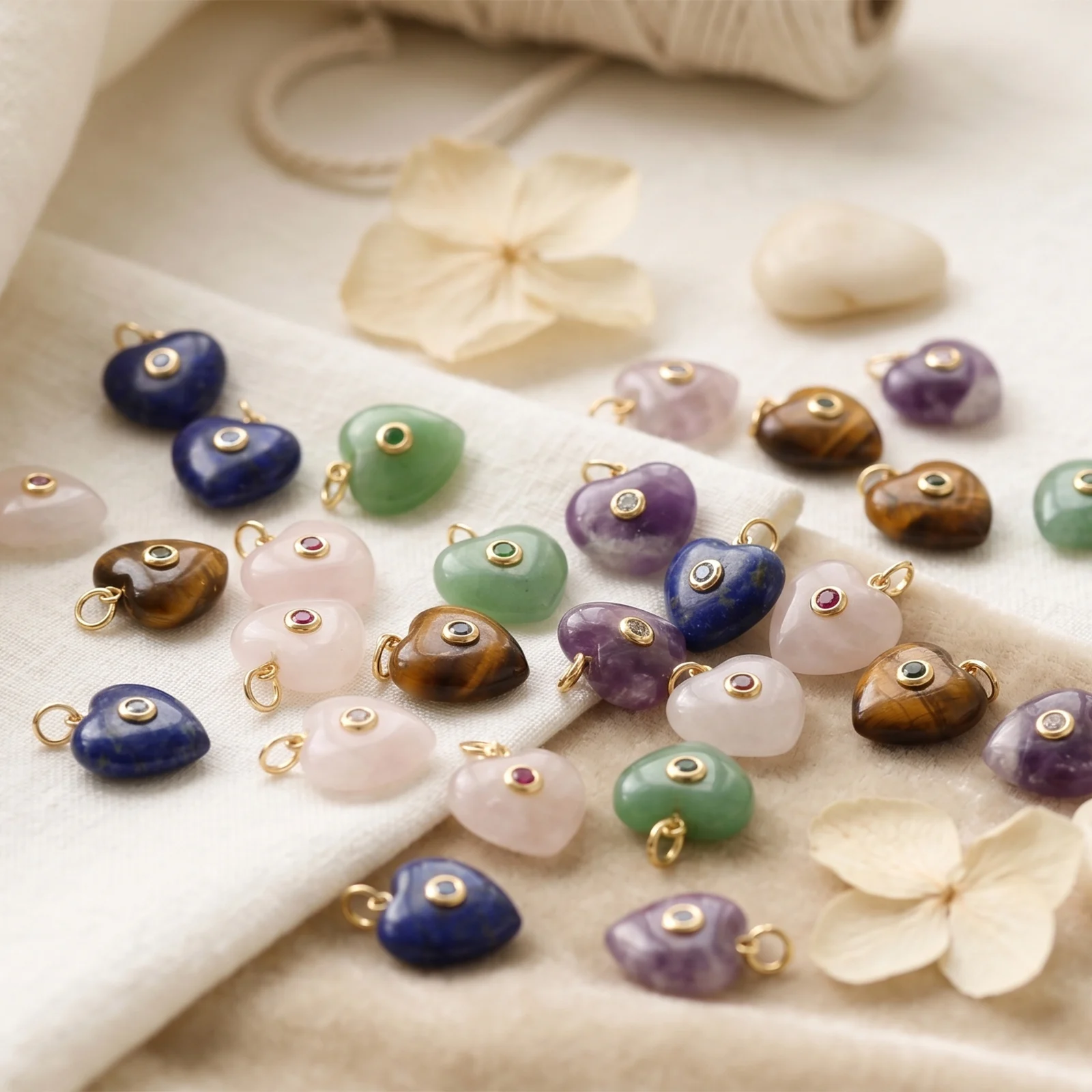 1pc Heart Leaf Natural Stone Multicolor Pendnat 18K Gold Plated Brass Charms For DIY Necklace Bracelet Jewelry Findings Making