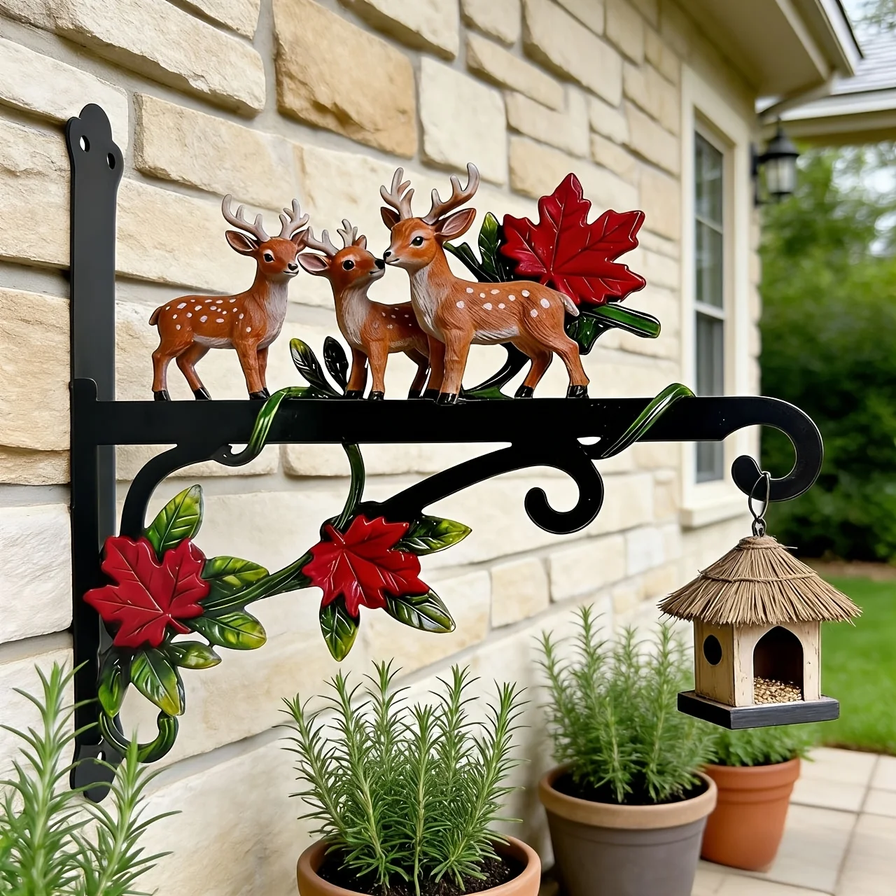 Painted Reindeer Metal Outdoor Hanging Rack Hook, Cute Reindeer Shapes on Both Ends, Vivid and Lovely, Thickened Iron Material