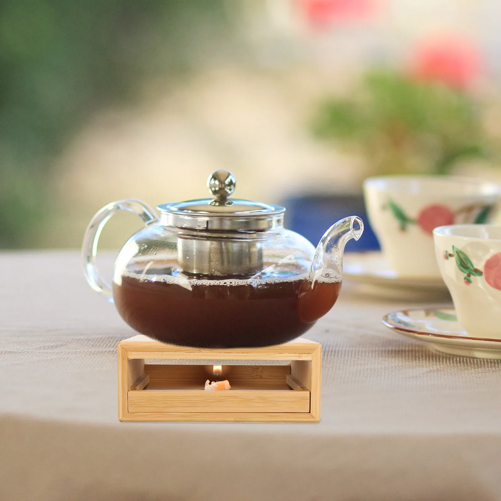 

Bamboo Teapot Heating Base Drawer Type Teapot Warmer for Tea Warming Food Heating Support Tea Stove Holder Cafe Dessert