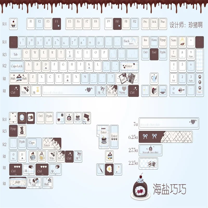 Original Sea Salt Chocolate Tema Key Caps Set, Cherry FOA Profile, Sublimação de Dye PBT, Keycaps personalizados para teclado mecânico