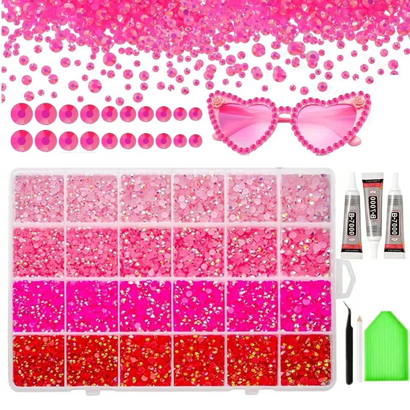 Gemischte Größen Jelly Bedazzling Kit, ROSA AB-Serie Edelsteine zum Basteln, Flache Kunstharz-Strasssteine für DIY-Projekte und Gesichts-Make-up