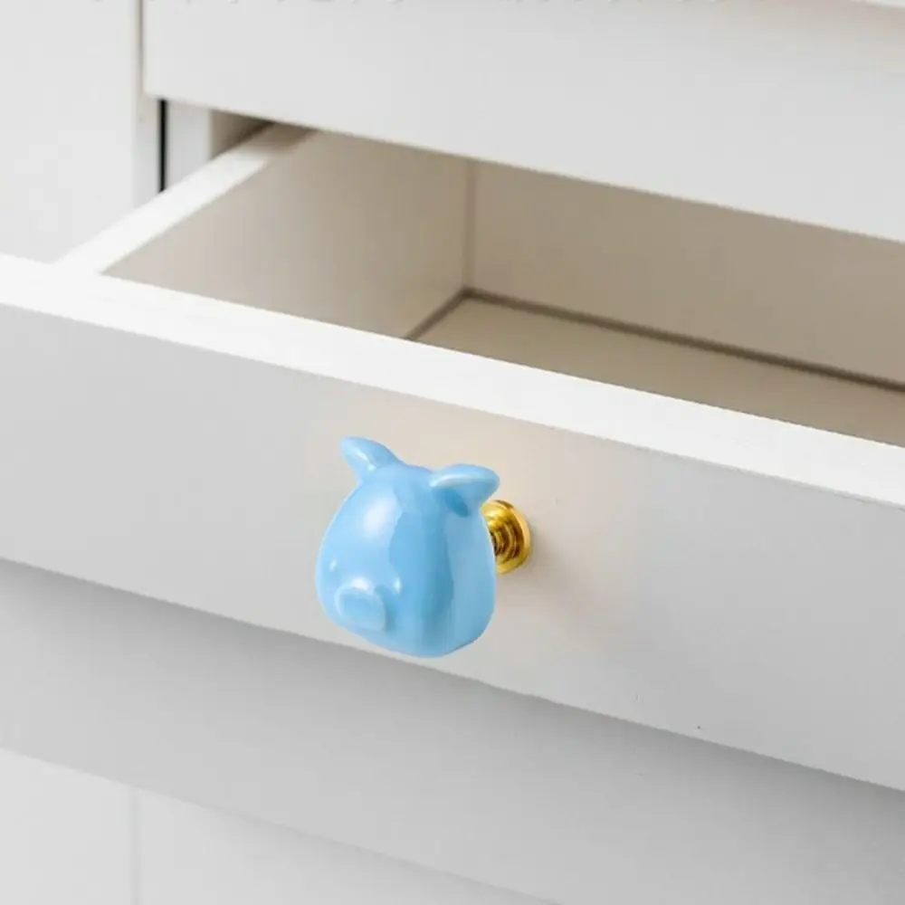 Home Cute Ceramic Piggy Handle Single Hole Furniture Handle Door Pull Handle Hardware Cartoon European Simple Handle Wardrobe