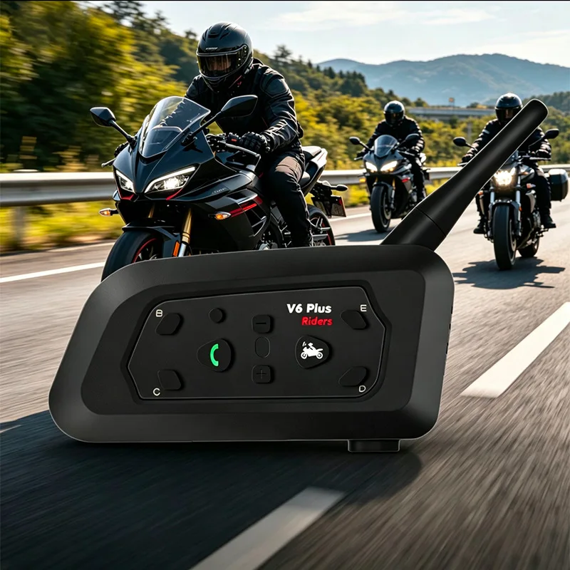 V6 plus Universal Motorcycle Helmet Communicator Outdoor Tour Long Range Group Talk Motorbike Travel Accessory
