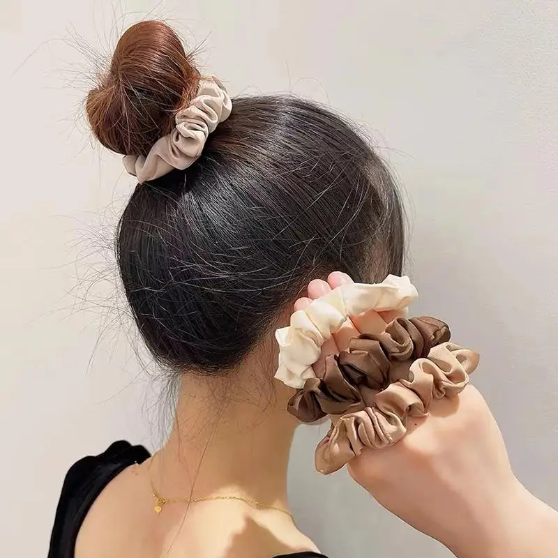 

New Satin Hair Scrunchies for Women Pleated Hair TiesPonytail Holder Fashion Hair Accessories Solid Color silk Hair Rope