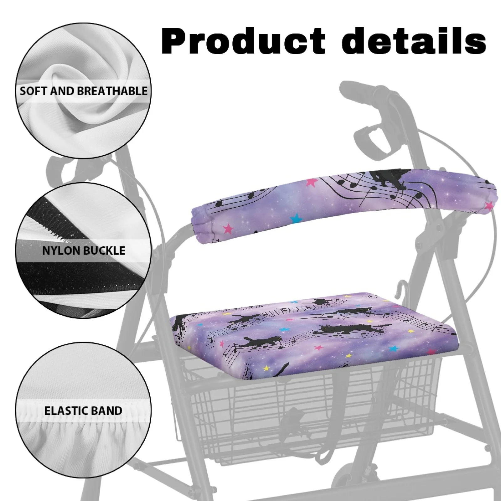 Coloranimal Cat Music Pattern 2 Pieces Set Walker Seat Cushion for Seniors Rollator Seat Back Cover 2026 Collection view 5