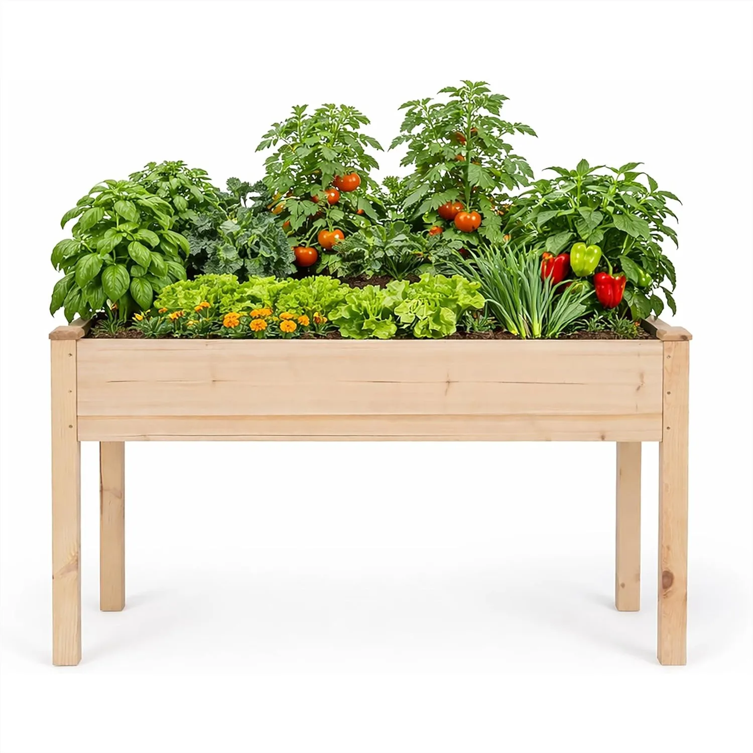 

Wooden Raised Garden Bed 48x24x30 Inch Elevated Planter Box with Bed Liner for Vegetables Flowers Herbs