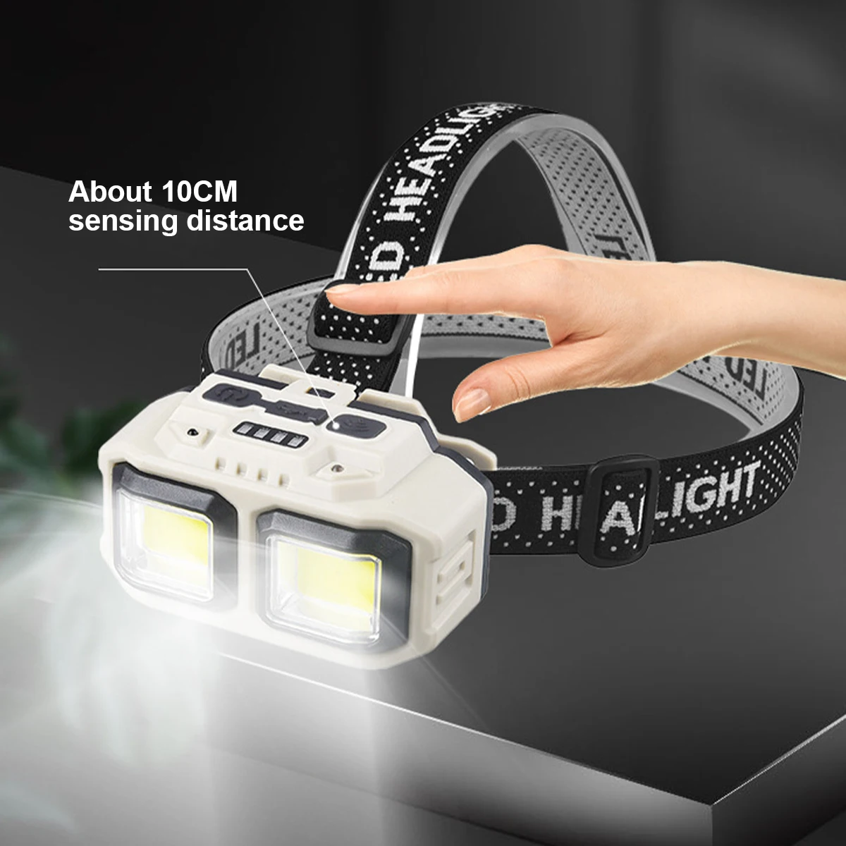 Waterproof LED Headlamp COB Hands Control Sensor USB Light Rechargeable White Light Adjust Angle Flashlight Bright High Power
