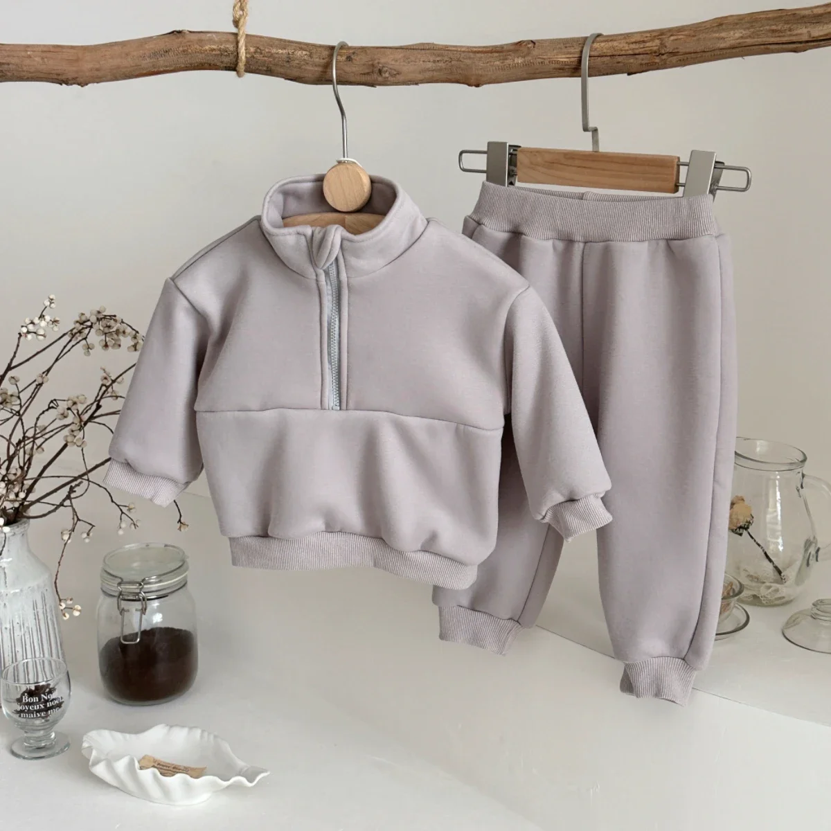 طفل رضيع بسيط الصلبة طويلة الأكمام البلوز + السراويل الرياضية الطويلة الخريف الشتاء ملابس الأطفال الحرارية 0-3 سنوات #4