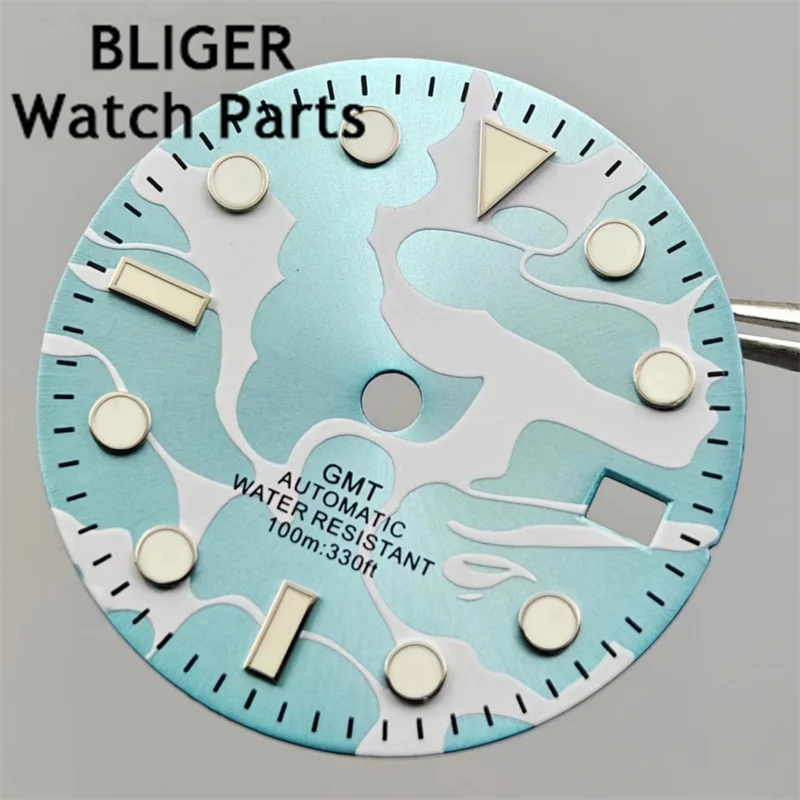 BLIGER-esfera de reloj de 29mm, esfera azul, ajuste superverde luminoso, movimiento NH34, piezas de repuesto para reloj