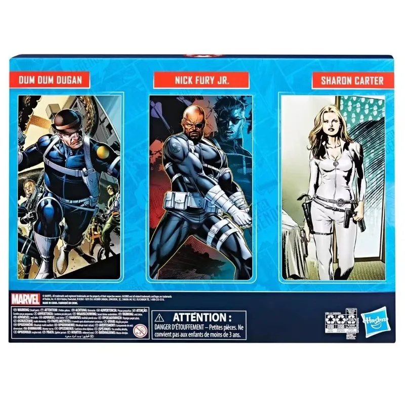 Original Hasbro Marvel Legends Serie S.H.I.E.L.D. (Nick Fury, Sharon Carter y Dum Dum Dugan) Colección de juguetes de figuras de acción