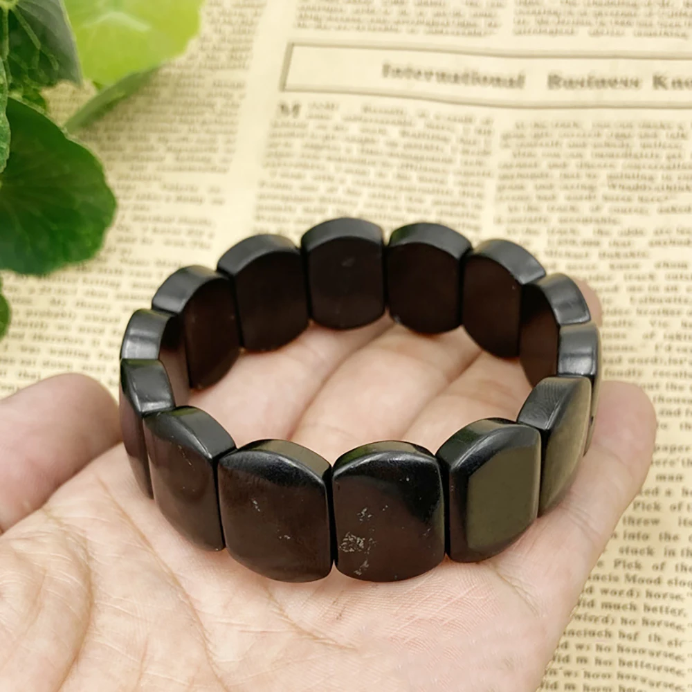 

Natural shungite 15*20mm elastic cord stone bangle bracelet charm gift for jewelry making