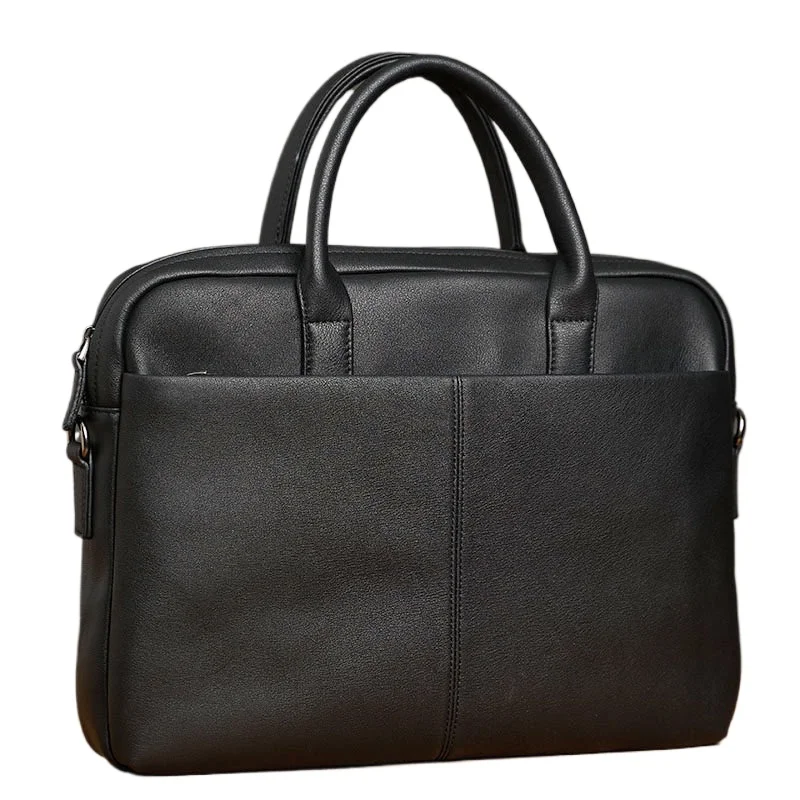 

Luxury Briefcase Men's Handbag Purse Handmade Genuine Top Grain Leather Large Capacity Laptop Bag Casual Business Style
