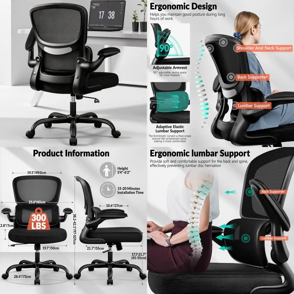 

Ergonomic Breathable Mesh Mid-Back Office Chair with Lumbar Support and Adjustable Armrests