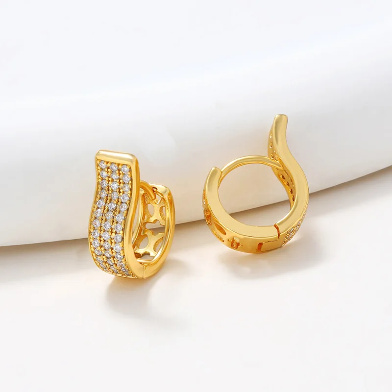 

Luxury 24K 9999 Pure Gold real gold Women's earrings round ear buckle three-row diamond earrings