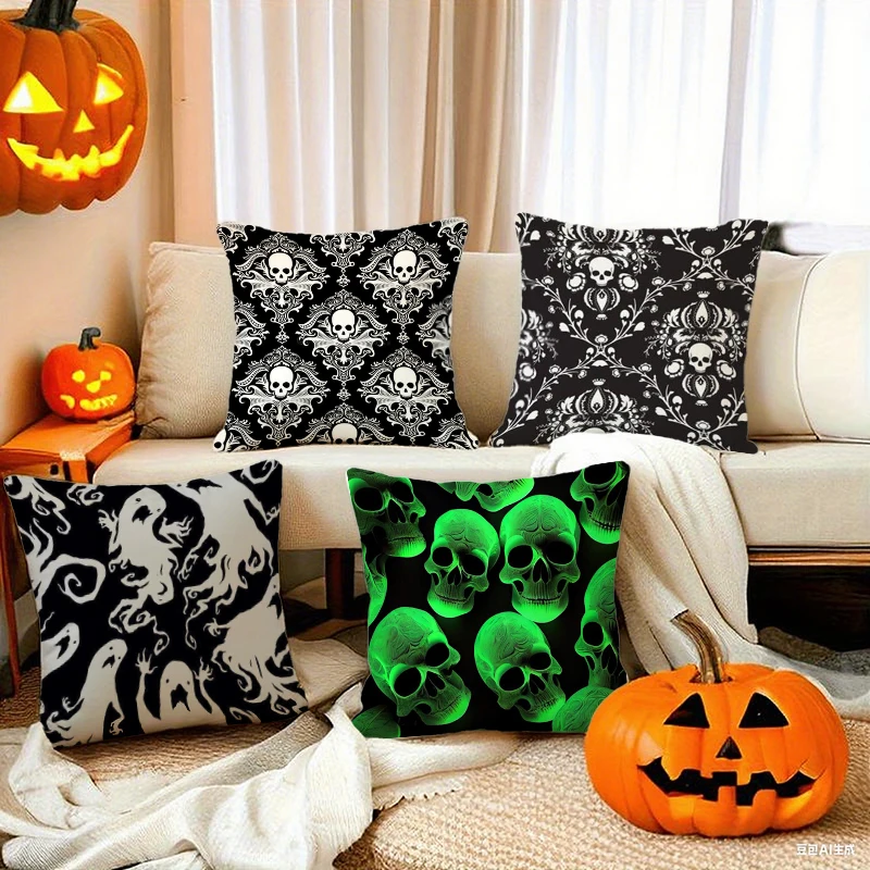 Halloween Spider Skull Pillow Covers attern Cushion Cover Suitable for Sofa Bedroom Car Pillow Cover