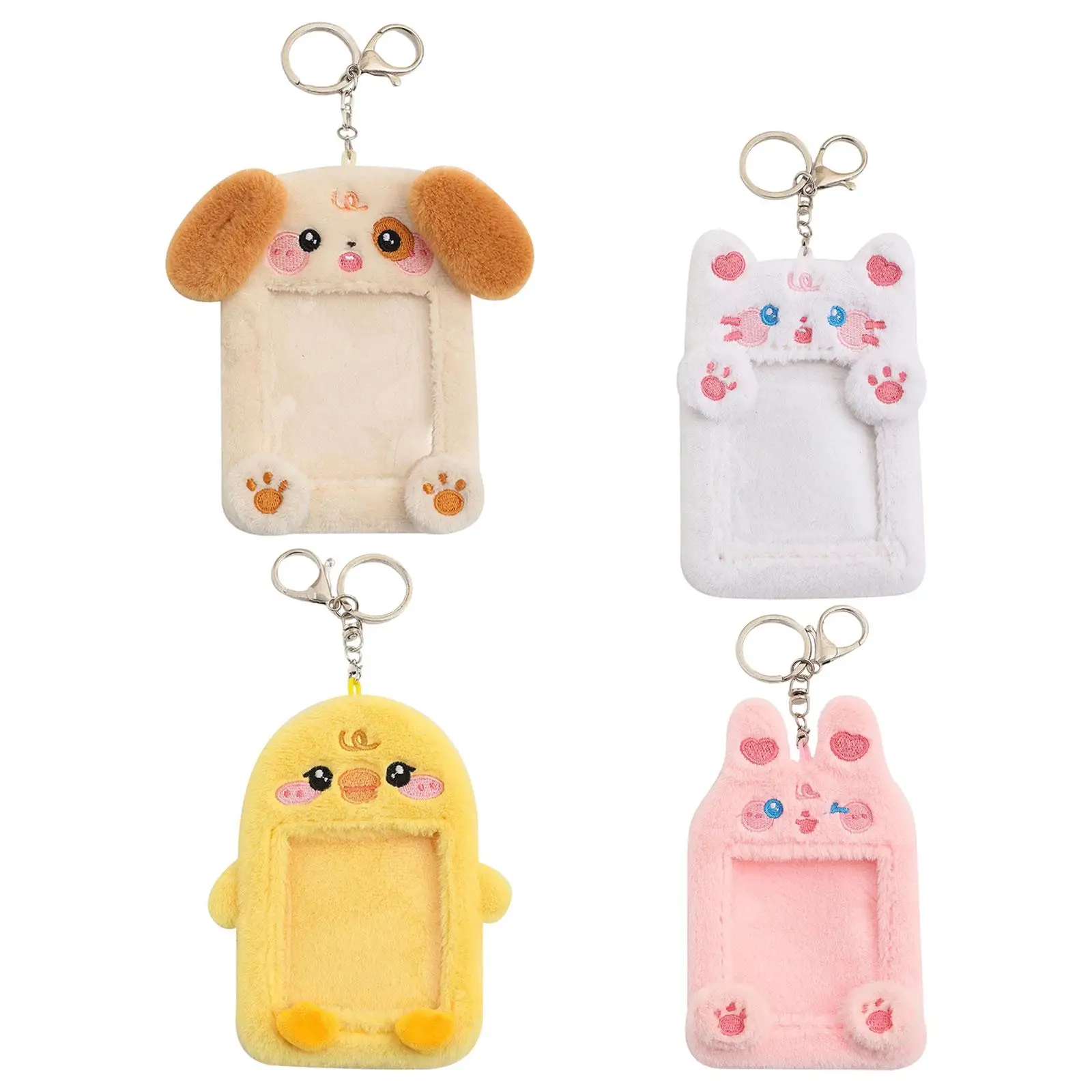 Plush Photocard Holder Keychain Cartoon Animal Protective Case for ID Cards